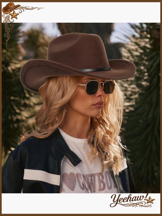 Adjustable Felt Cowboy Hat with Buckle Belt for Western Rodeo Outfits main image 6